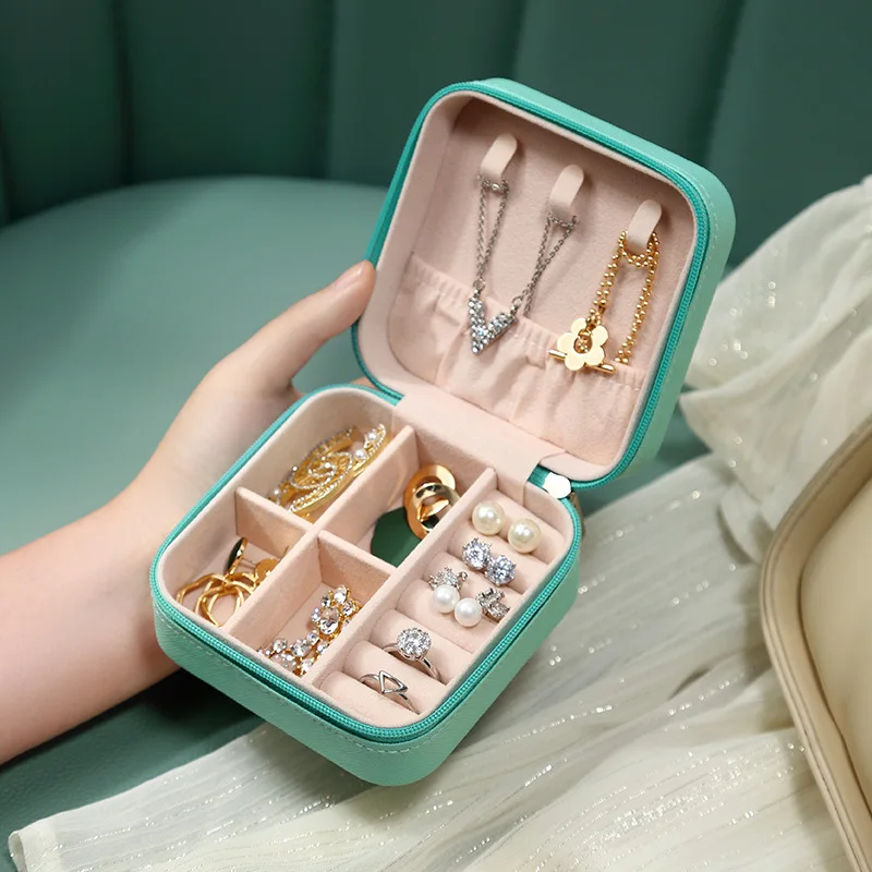 Mini Jewelry Storage Box Portable Home Travel Earrings Necklace Storage Case for Women Ring Organizer PU Leather Display Case