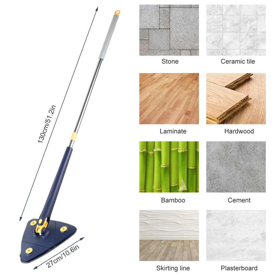 Cleaning Mop 360° Rotatable Water Absorption Triangular Mop Foldable Automatic Water Squeezing Wall Cleaning Mop OR 3 Mop Cloth